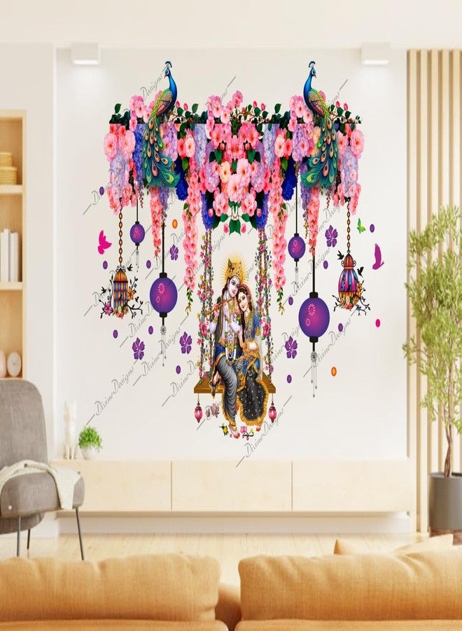 DivineDesigns ملصق حائط من الفينيل PVC بتصميم رادها كريشنا وطاووس وزهور وردية من DivineDesigns (متعدد الألوان) - Image 2